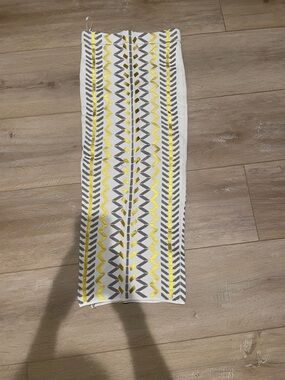 Torn by Ronny Kobo White Maxi Skirt with Yellow & Gray Geometric Trim